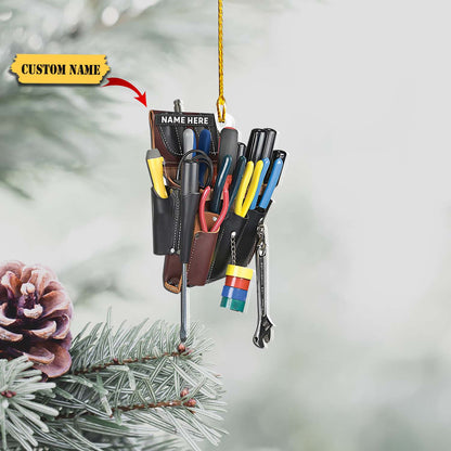 Electrician Tool Bag, Custom Cut Shaped Acrylic Two Sides Print Ornament, M0402, TRHN, Made By Acrylic And The 2 sides Are, Ornament For Him, Gift For Him, Ornament Christmas