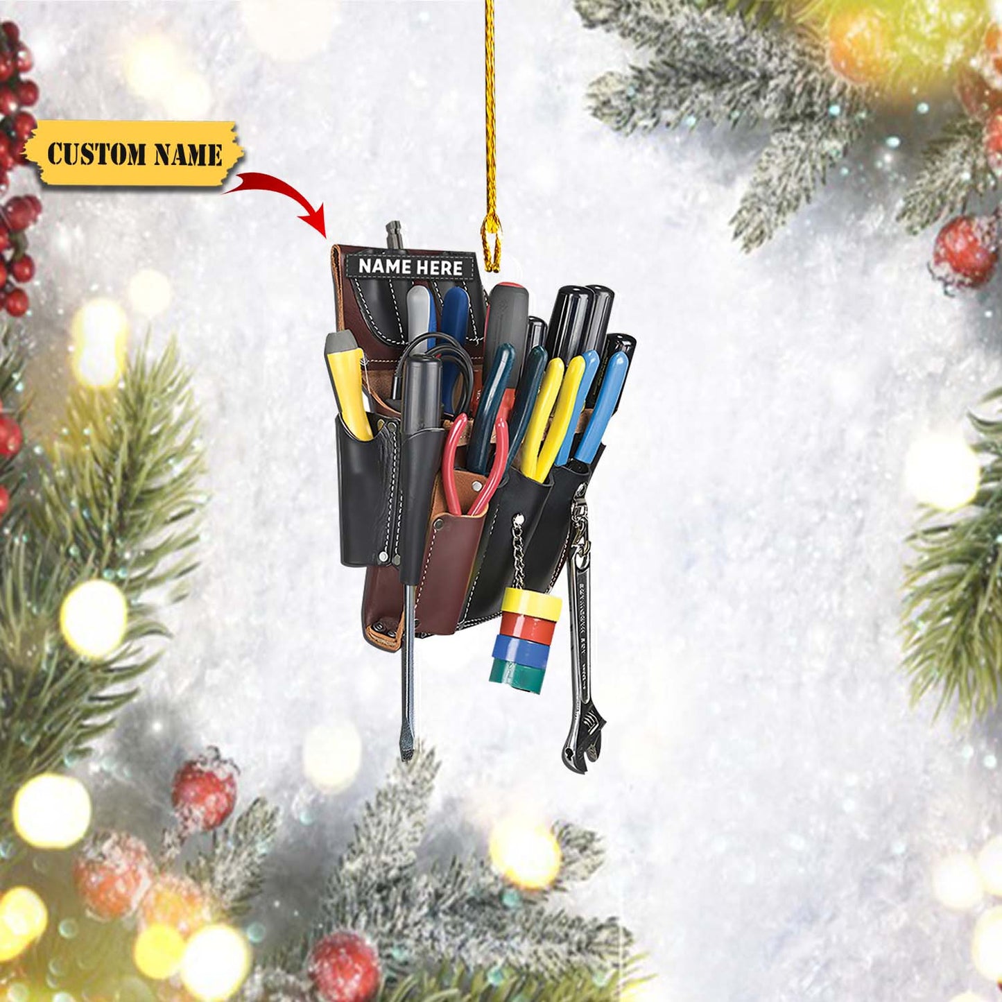 Electrician Tool Bag, Custom Cut Shaped Acrylic Two Sides Print Ornament, M0402, TRHN, Made By Acrylic And The 2 sides Are, Ornament For Him, Gift For Him, Ornament Christmas