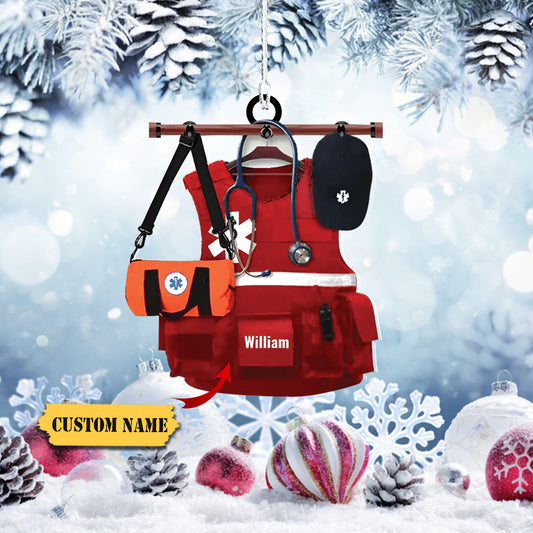 Emt Paramedic Safety Vest ornament , Custom Shape chrsitmas Ornament Gift For Emt Workers, Ornament Decoration, Ornament For Gift, Ornament Christmas