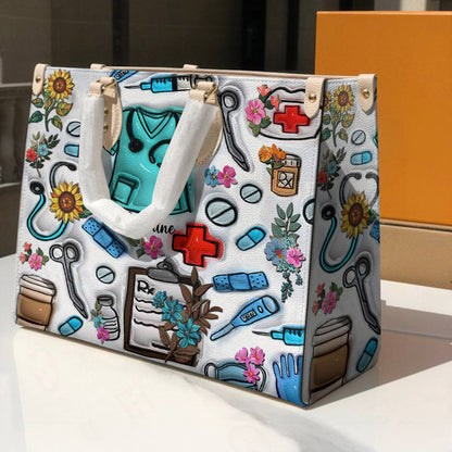 Lorva Personalized Leather Bag Floral Puffy Nurse