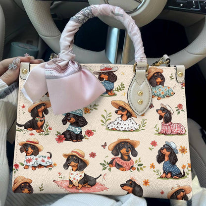 Dachshund Leather Bag Picnic Doxies