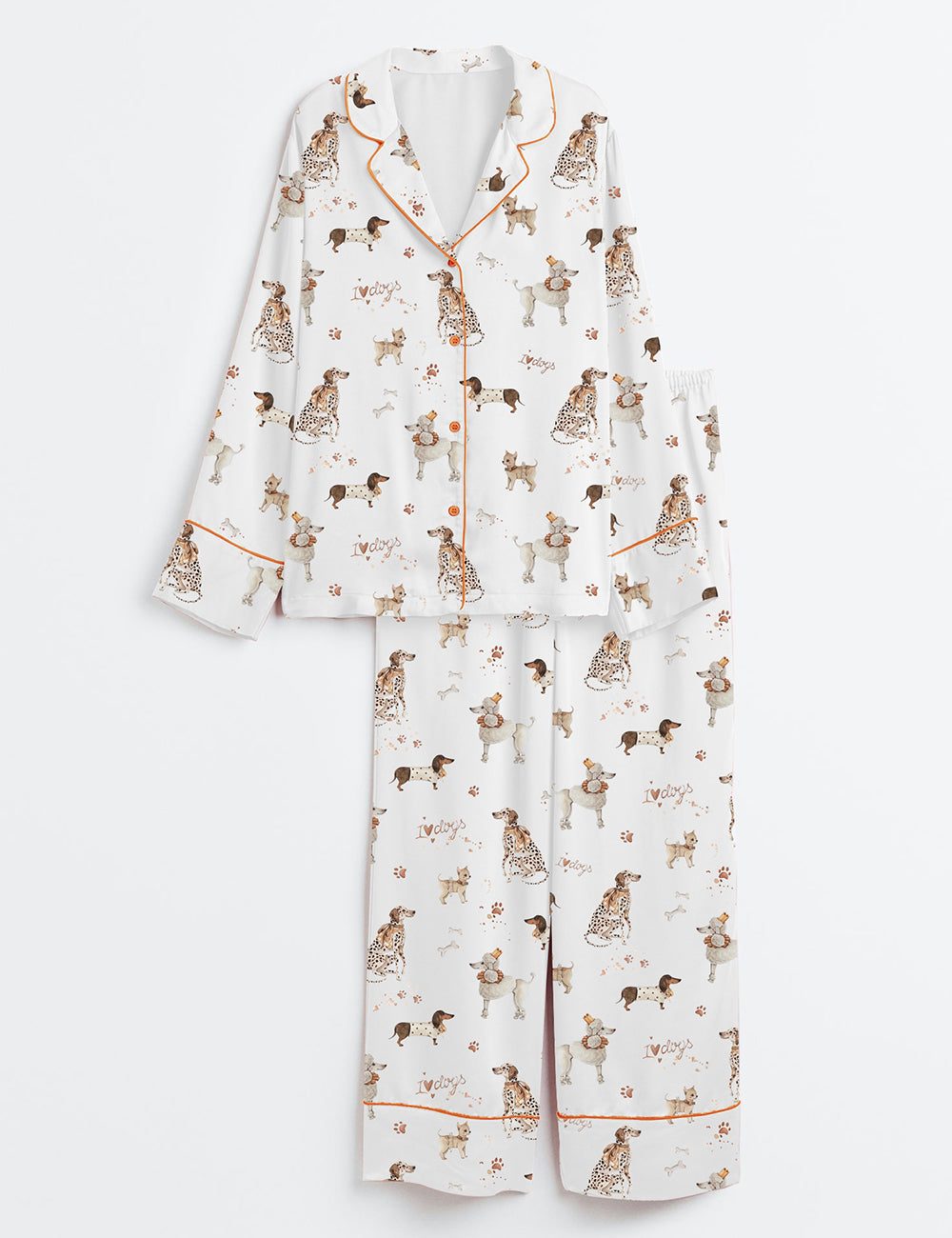 Women’s I Love Dogs Long Sleeve Satin Pajama Set