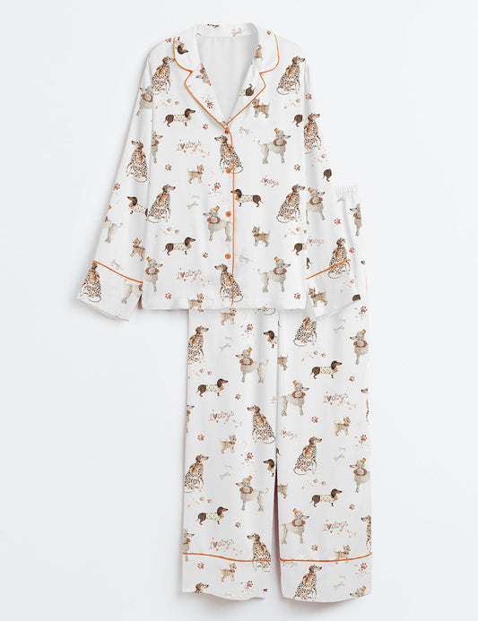 Women’s I Love Dogs Long Sleeve Satin Pajama Set