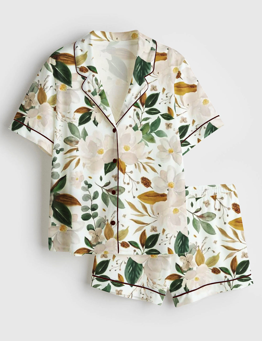 Women’s Romantic Magnolia Floral Short Sleeve Satin Pajama Set
