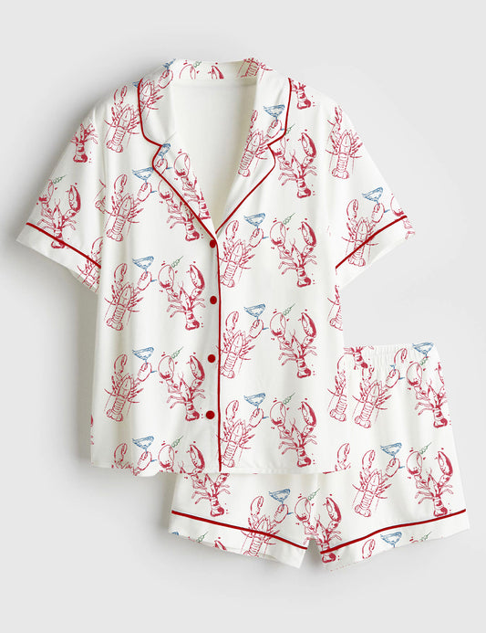 Women’s Lobster Dirty Martini Short Sleeve Satin Pajama Set