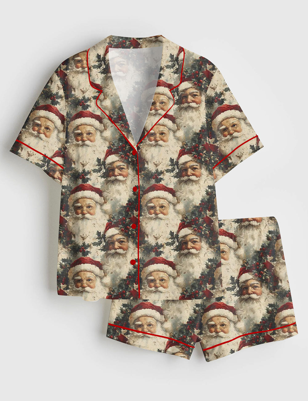 Women’s Christmas Santa Claus Short Sleeve Satin Pajama Set