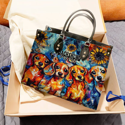 Dachshund Leather Bag Sunflower Dachshund Mama