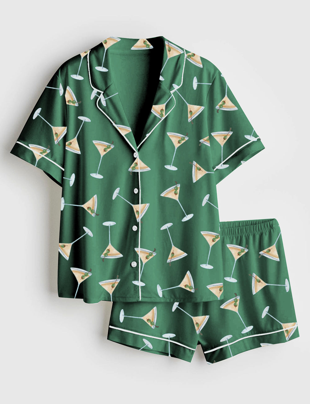 Women’s Martini Cocktail Short Sleeve Satin Pajama Set