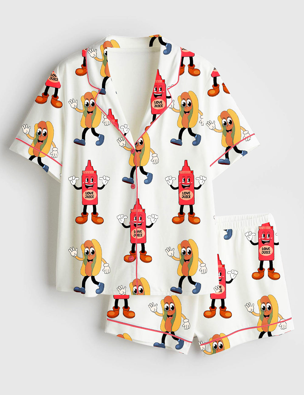 Women’s I Squirt On Juicy Wieners Raunchy Adult Humor Print Short Sleeve Satin Pajama Set