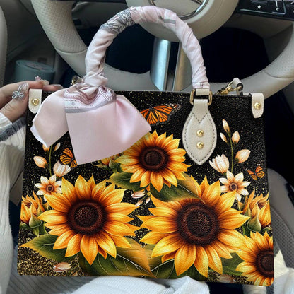 Leather Bag Golden Sunflower with Monarch Charm