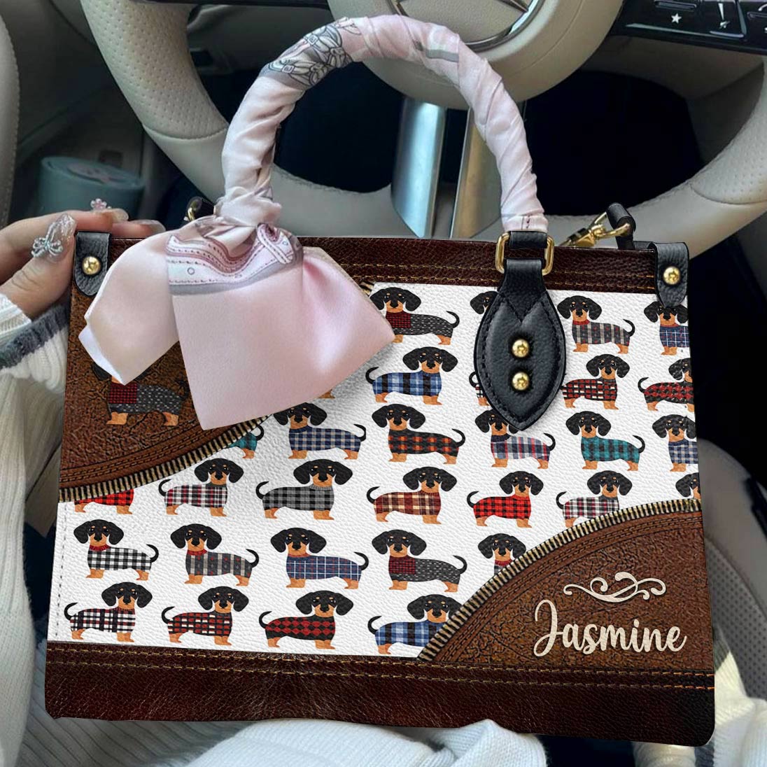 Lorva Leather Bag Personalized Amazing Flannel Dachshund