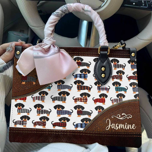 Lorva Leather Bag Personalized Amazing Flannel Dachshund
