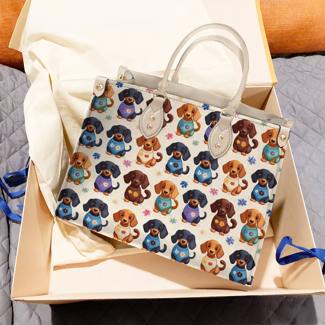Leather Bag Dachshund Sweater Delight