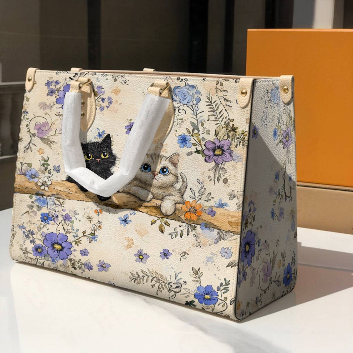 Leather Bag Cute Blossom Kittens