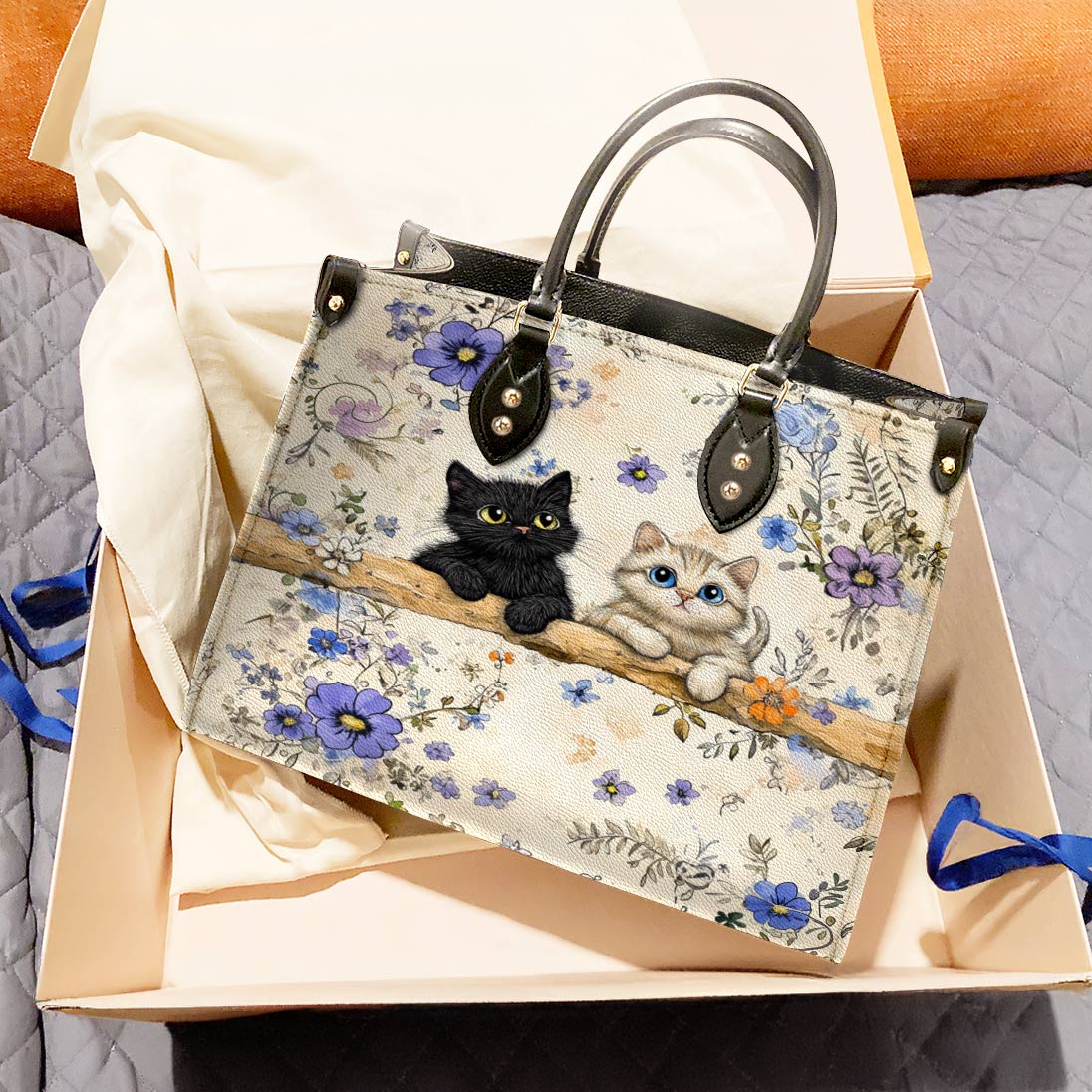 Leather Bag Cute Blossom Kittens