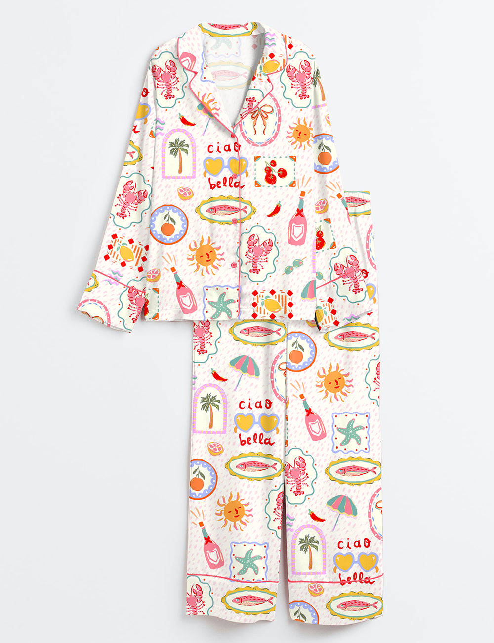Women’s Summer In Italy Ciao Bella Long Sleeve Satin Pajama Set