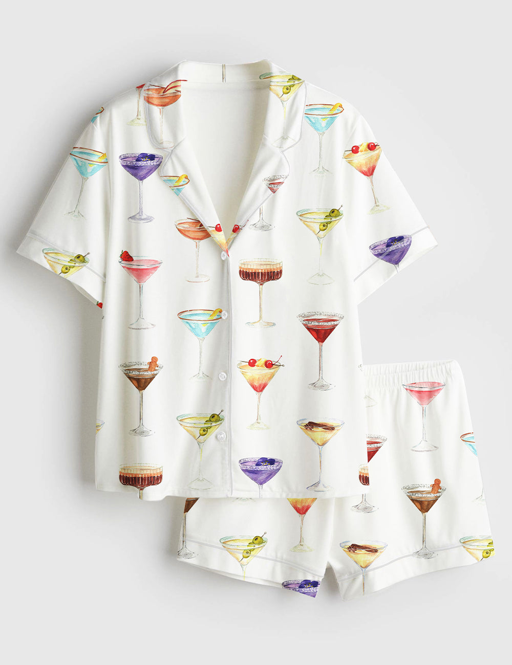 Women’s Martini Clipart Gin Cocktail Dirty Martini Fruity Mocktail Party Alcohol Drinks Mixed Drink Short Sleeve Satin Pajama Set