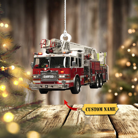 Fire Truck Personalized Mica Ornament, Ornament Decoration, Ornament For Gift, Ornament Christmas