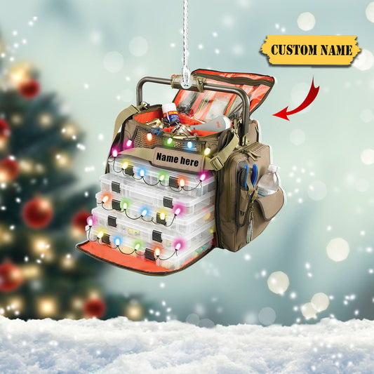 Fishing Christmas Fishing Bag With Christmas Light Personalized Christmas Ornament, Ornament Decoration, Ornament For Gift, Ornament Christmas