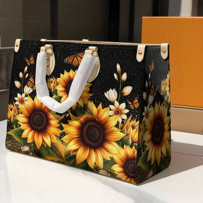 Leather Bag Golden Sunflower with Monarch Charm