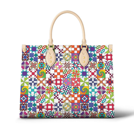 Leather Bag Colorful Quilting Blocks