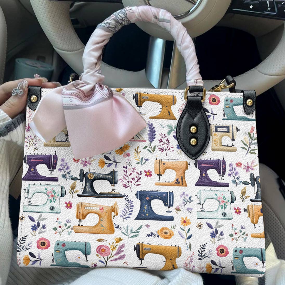 Leather Bag Floral Sewing Machines