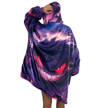 Gengar Oversized Blanket Hoodie – Glow-Inspired Sherpa Hoodie for Adults & Kids