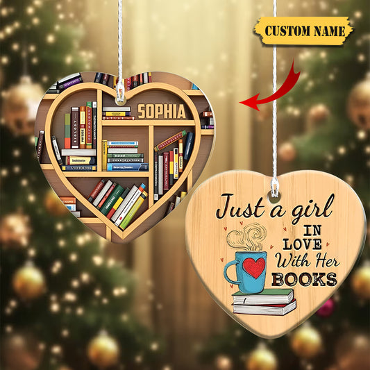 Girl Loves Books Ornament Personalized, Custom Name Book Lovers Christmas Ornament, Ornament Decoration, Ornament For Gift, Ornament Christmas