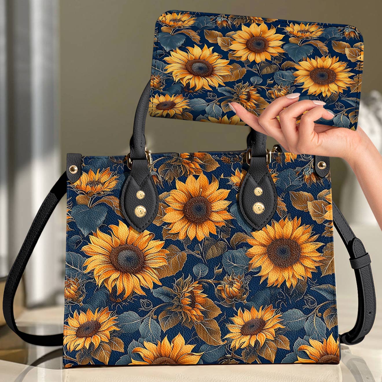 Leather Bag Rustic Sunflower