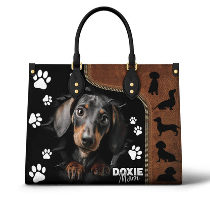 Lorva Personalized Leather Bag Doxie Mom