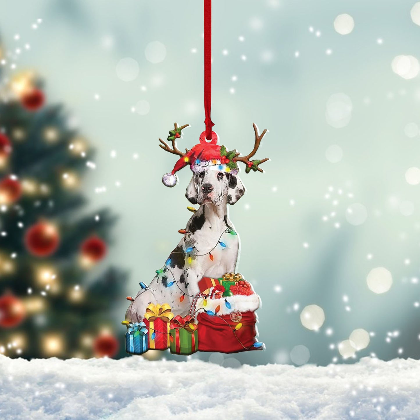 Great Dane Christmas Lights Shape Ornament, Ornament Decoration, Ornament Christmas - TeeZworldVN