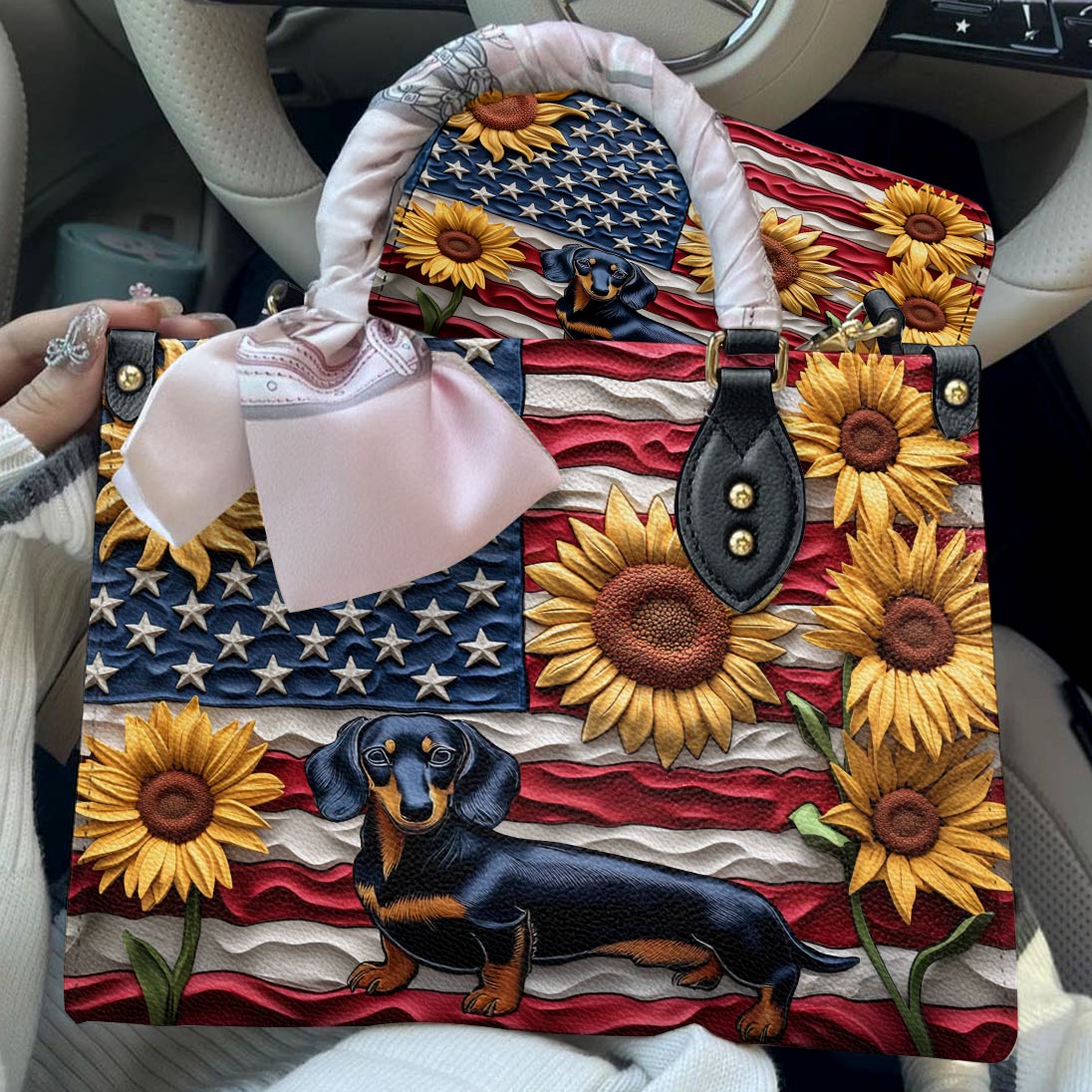 Dachshund Leather Bag American Bloom
