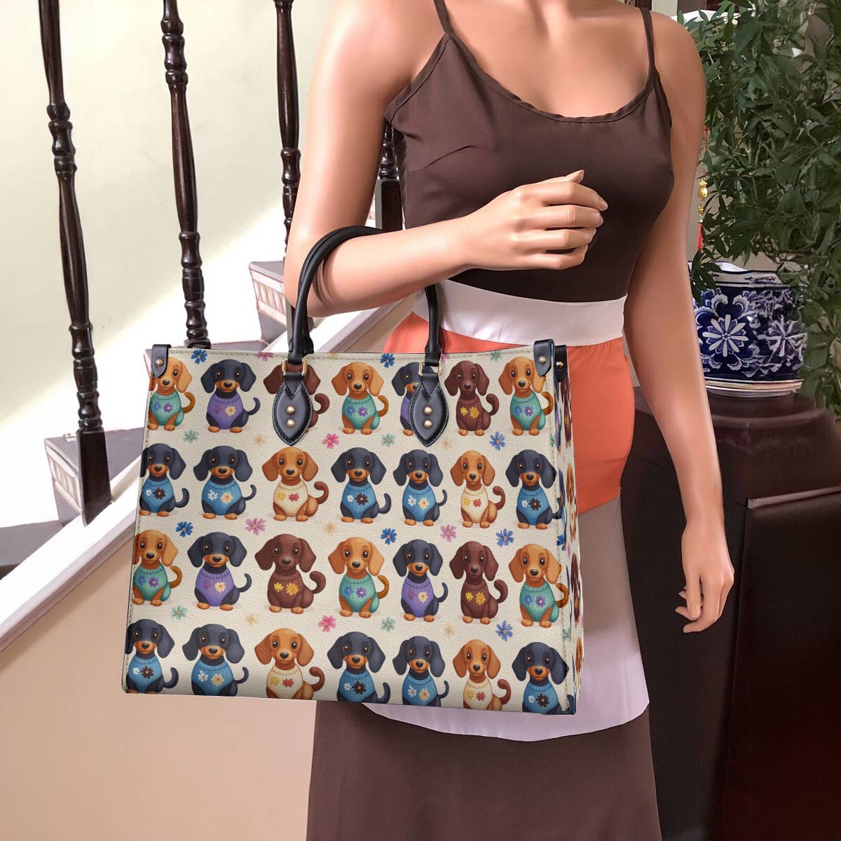 Leather Bag Dachshund Sweater Delight