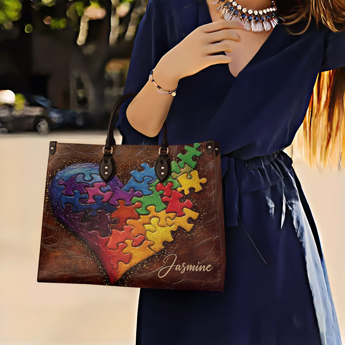 Personalized Autism Leather Bag In My Heart