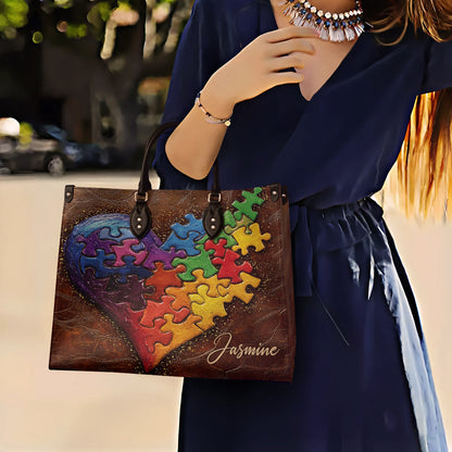 Personalized Autism Leather Bag In My Heart