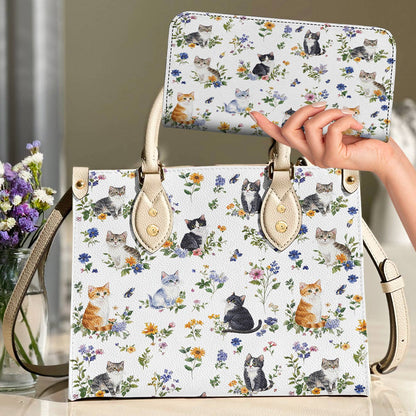 Cat Leather Bag Sweet Floral Cats
