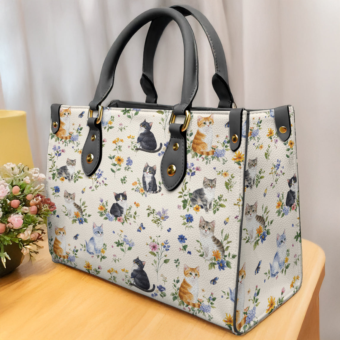 Cat Leather Bag Cute Garden