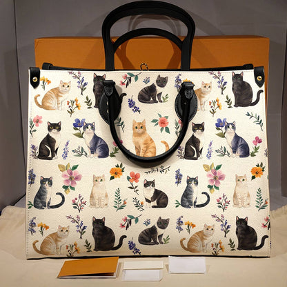 Leather Bag Floral Feline Parade