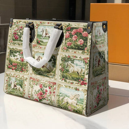 Leather Bag Horse Charm Floral Grace