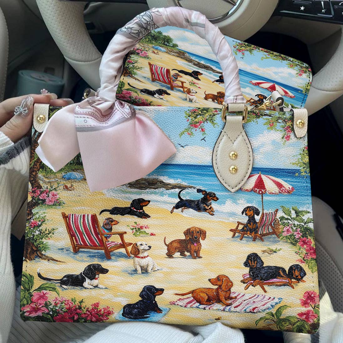 Leather Bag Dachshund Beach Party