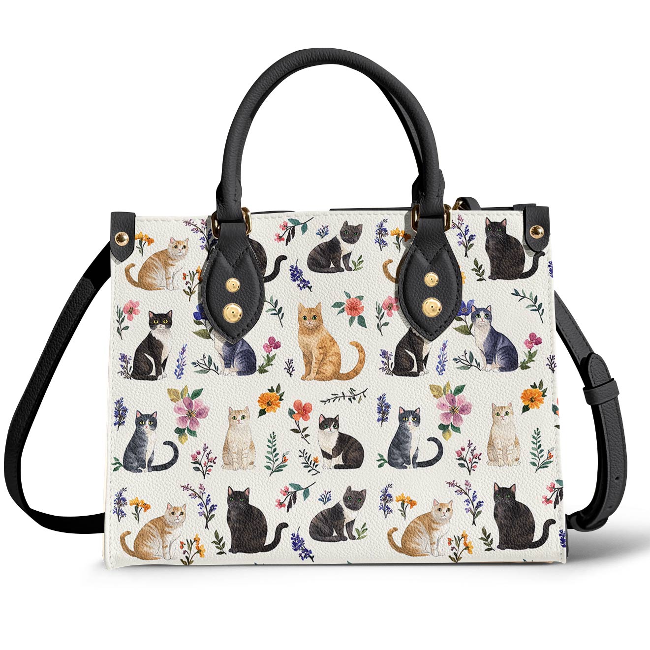 Leather Bag Floral Feline Parade