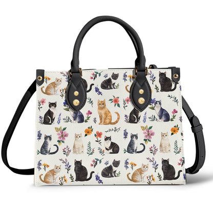 Leather Bag Floral Feline Parade