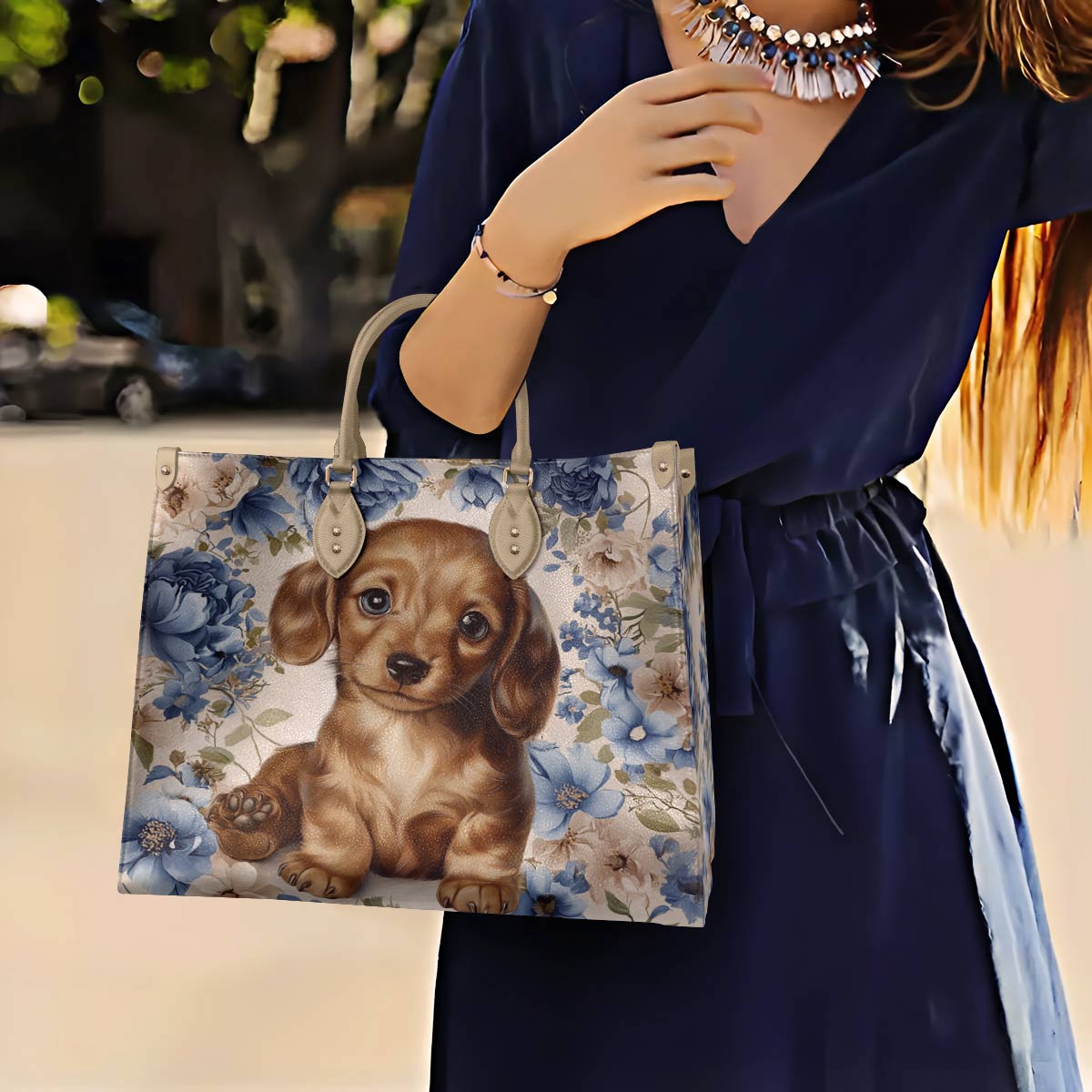Dachshund Leather Bag Cute Woof In Bloom