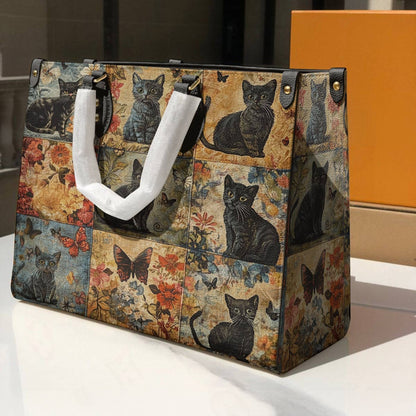 Leather Bag Mystic Floral Black Cat