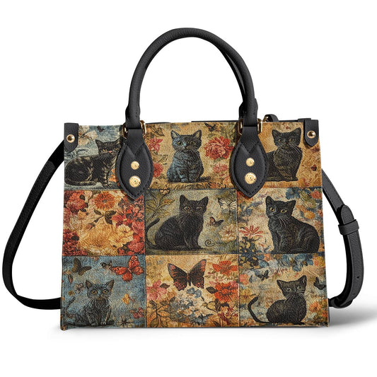 Leather Bag Mystic Floral Black Cat