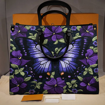 Leather Bag Purple Floral Butterfly