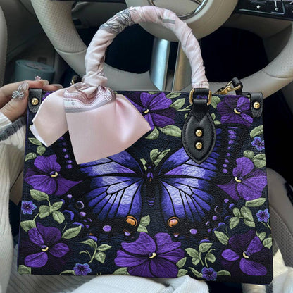 Leather Bag Purple Floral Butterfly