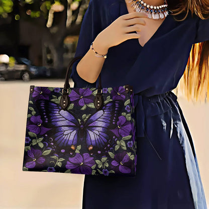 Leather Bag Purple Floral Butterfly