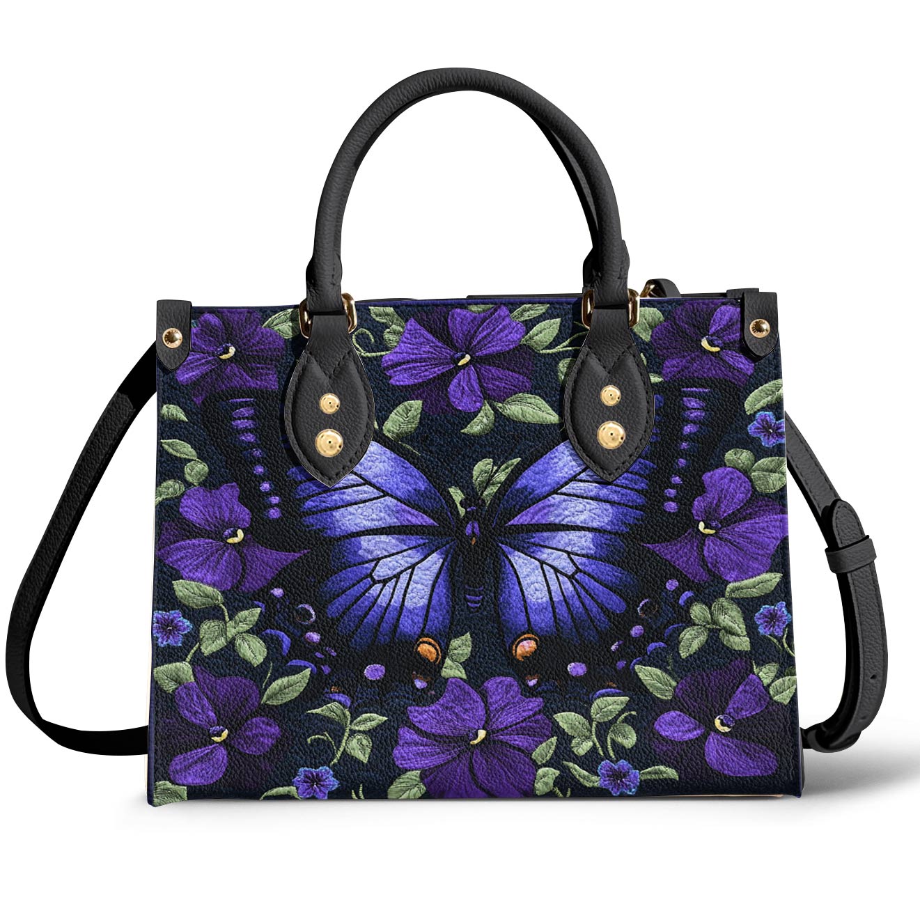 Leather Bag Purple Floral Butterfly