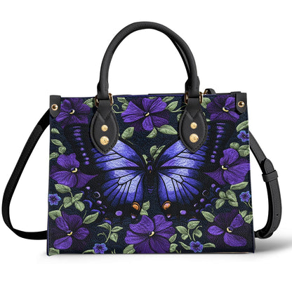 Leather Bag Purple Floral Butterfly